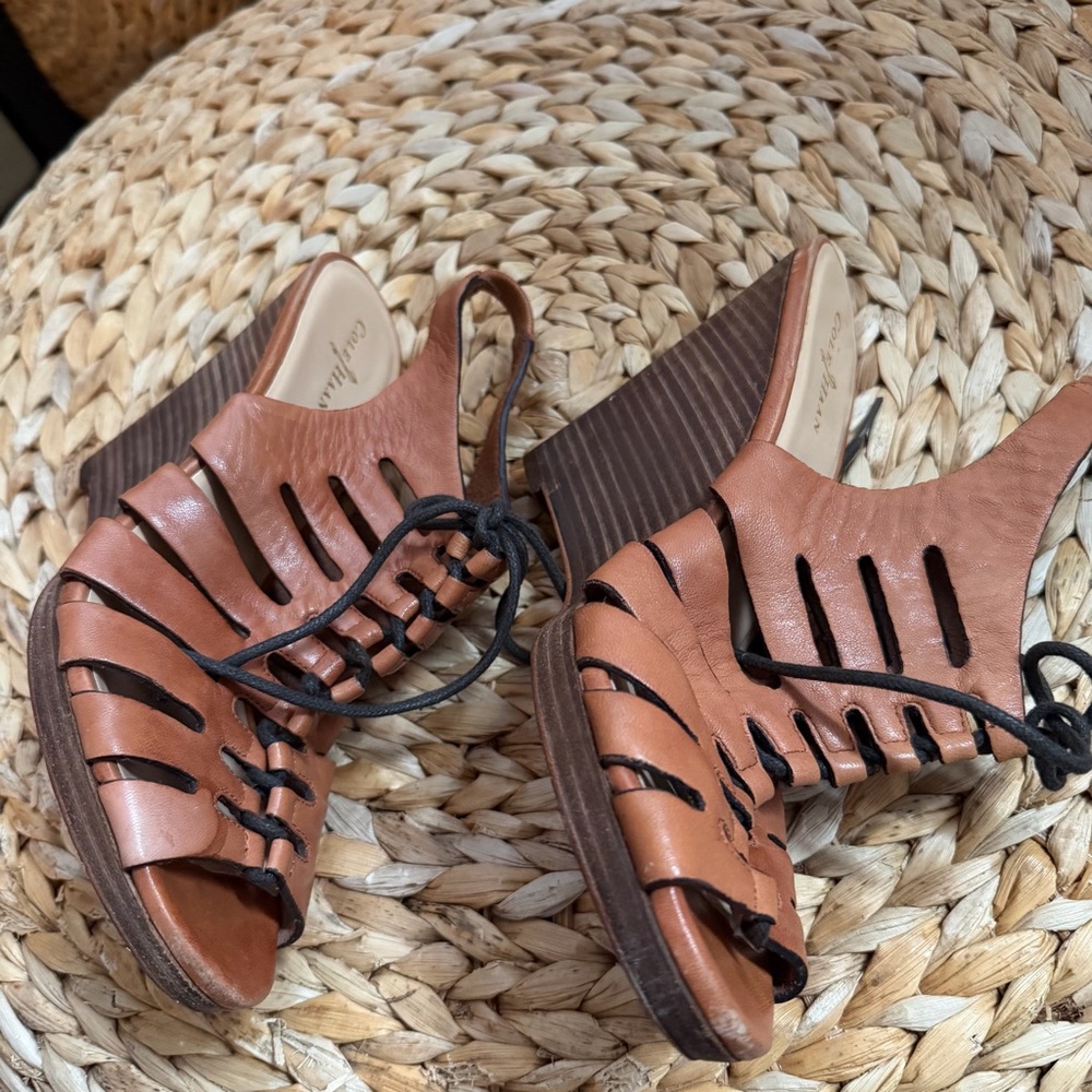 Cole Haan Leather Stylish Brown Wedge Sandals, 8